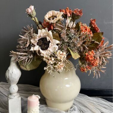 Artificial Sunflower and Sweet Basil Bouquet with Vintage European-Style Hand-Tied Design