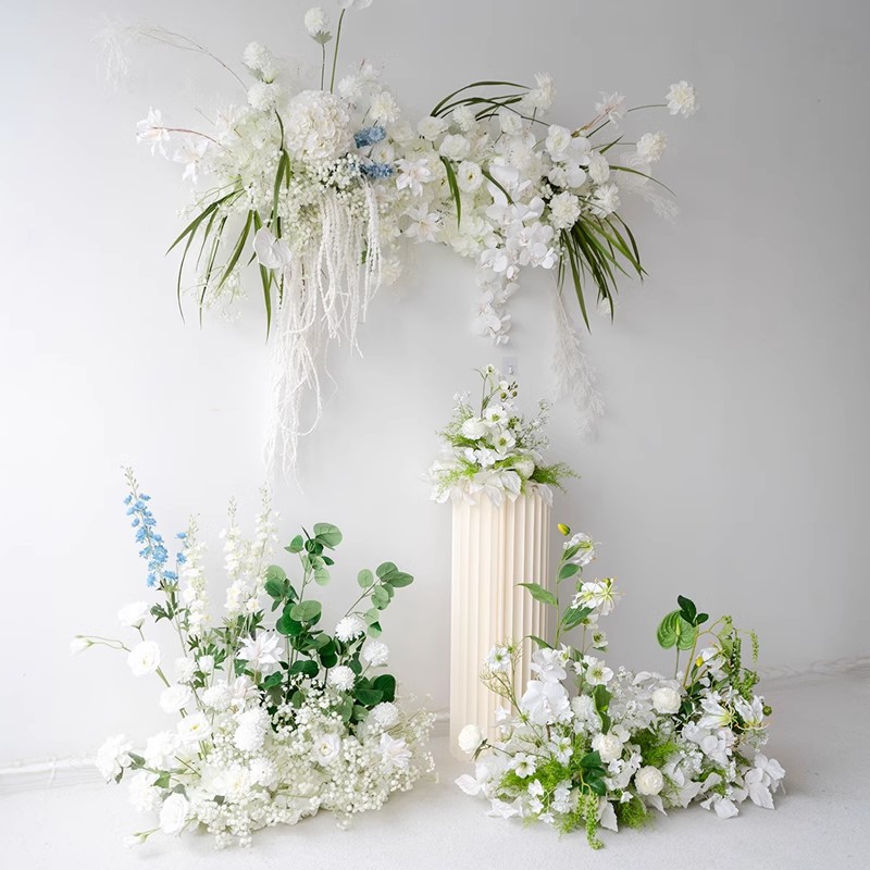 婚礼装饰白色壁挂花艺套装 舞台迎宾背景KT板摄影道具仿真假花