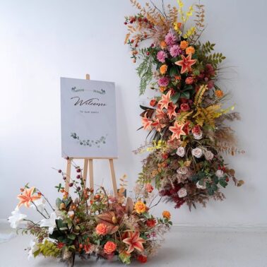 秋色婚礼壁挂装饰仿真花艺 舞台KT板背景装饰地排花成品仿真假花