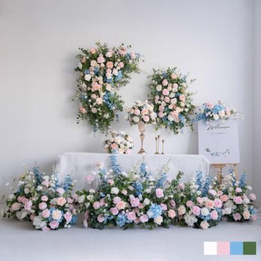 蓝粉色装饰假花花艺套装 婚礼迎宾背景KT板布置仿真花桌花地排花