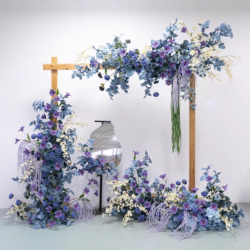 婚礼拱门蓝色花艺装饰 迎宾拍照背景网红活动仪式布置仿真假花