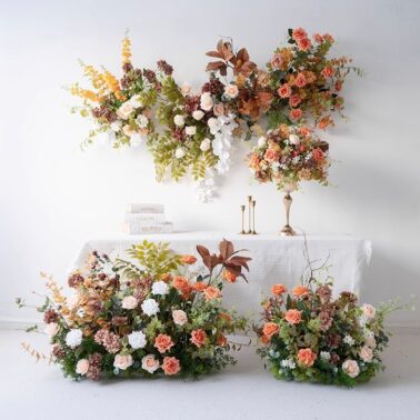 秋色系婚礼装饰仿真花花艺 壁挂背景迎宾KT板布置地排花桌花假花