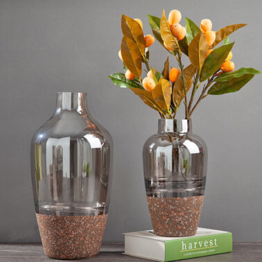 Electroplated brown and frosted stone glass vase