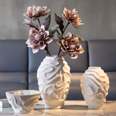 White geometric spiral ceramic vase