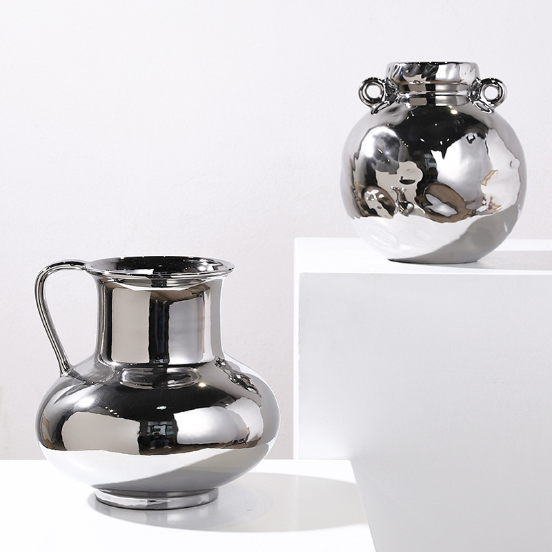 Gilded/Silver Pot with Embossed Ears Ceramic Vase