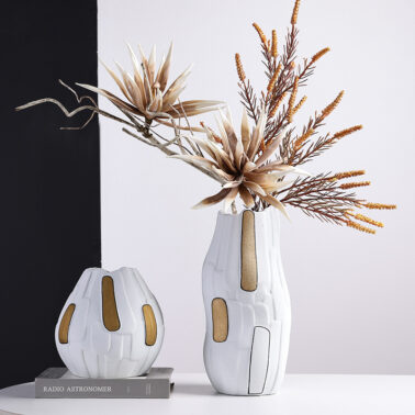 White gilt ceramic collage vase