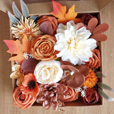 DIY gift box flower simulation silk flower orange maple leaf hand bouquet