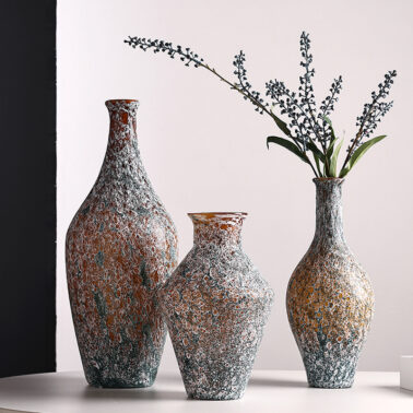Hand-carved textured colorful vase