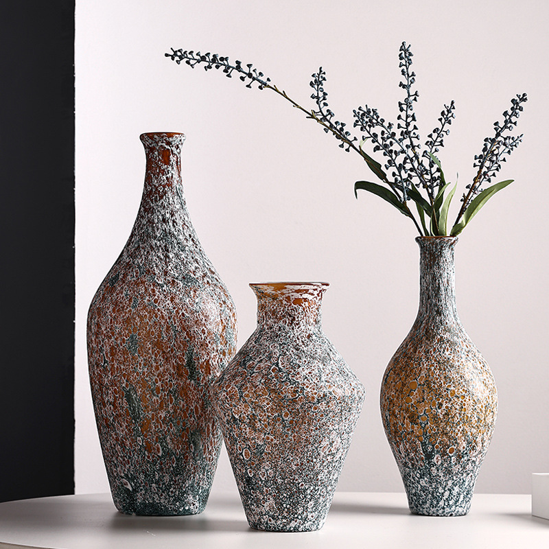 Hand-carved textured colorful vase