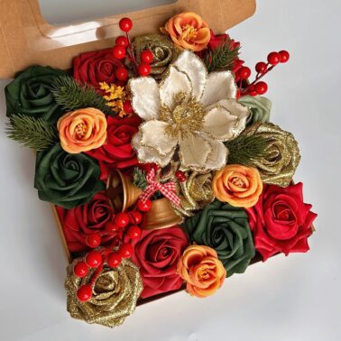 Christmas artificial flower gift box flower DIY flower head with flower stem