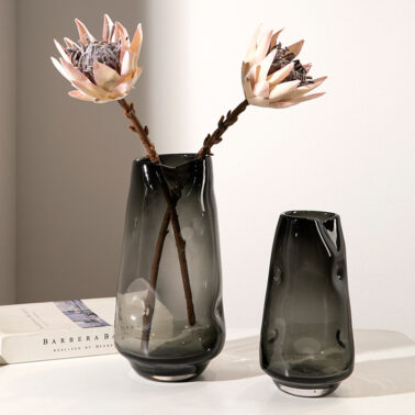 Pleated convex craft glass vase