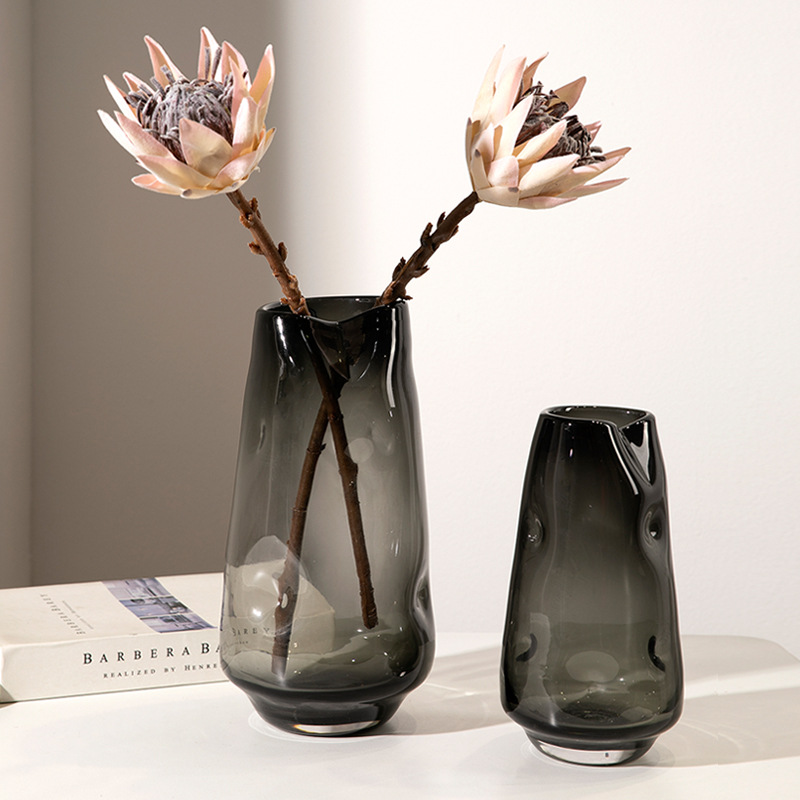 Pleated convex craft glass vase