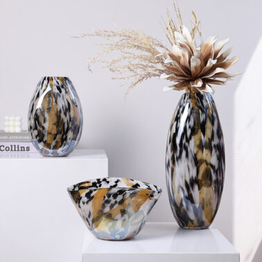 Leopard Print Colorful Dot Vase Fruit Bowl Set