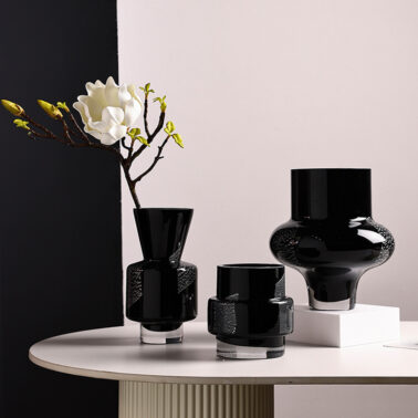 Silver foil black glass vase