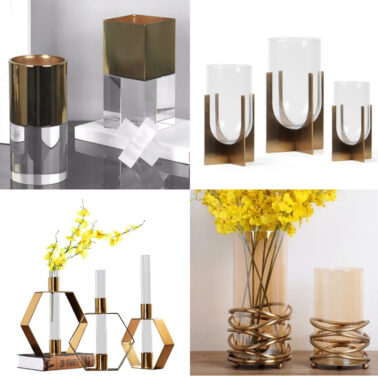 Metal frame glass vase