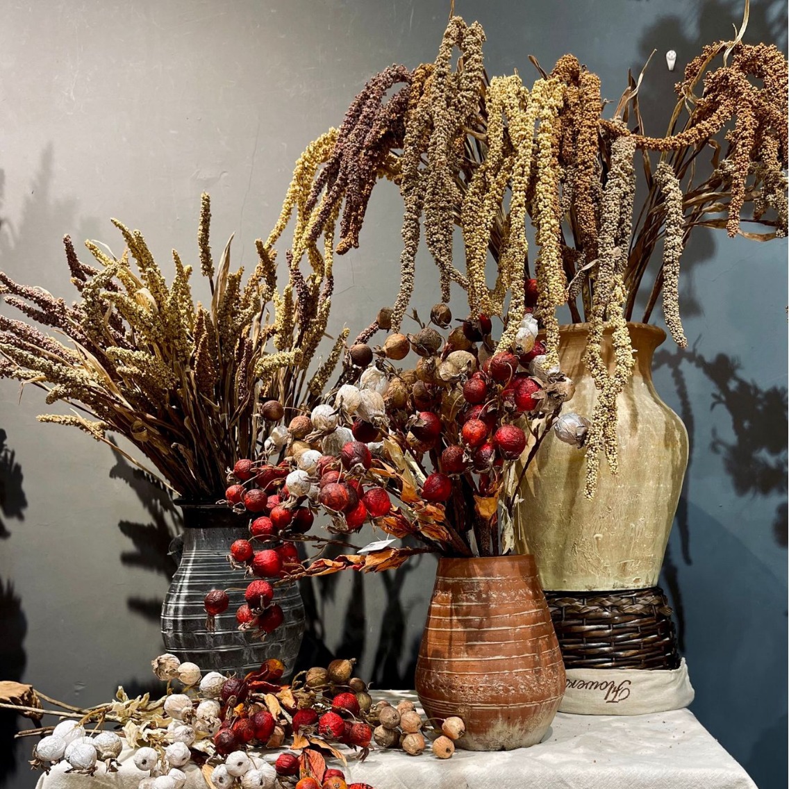 Artificial Flower Collection: Dried Apple, Millet, and Rosehip