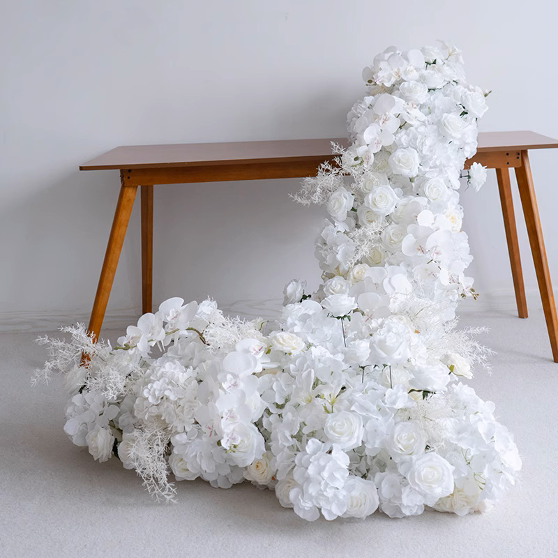 白色婚礼装饰花艺长条拖尾花 仿真花假花桌面布置活动仪式瀑布花