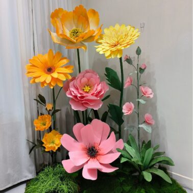 Large Handmade Paper Flower Arrangement - Yellow + Pink