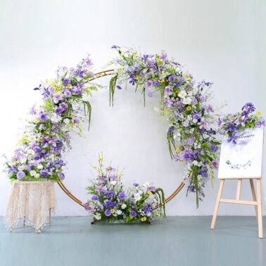 婚礼装饰莫奈田园风圆环花艺 仿真假花摄影背景户外求婚仪式花艺