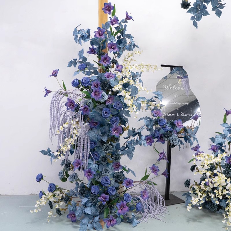 婚礼拱门蓝色花艺装饰 迎宾拍照背景网红活动仪式布置仿真假花 - Image 2