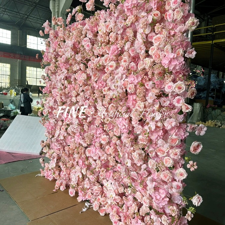 布底仿真花墙 网红墙 背景墙 粉色玫瑰花婚礼商场活动布景装饰 - Image 2