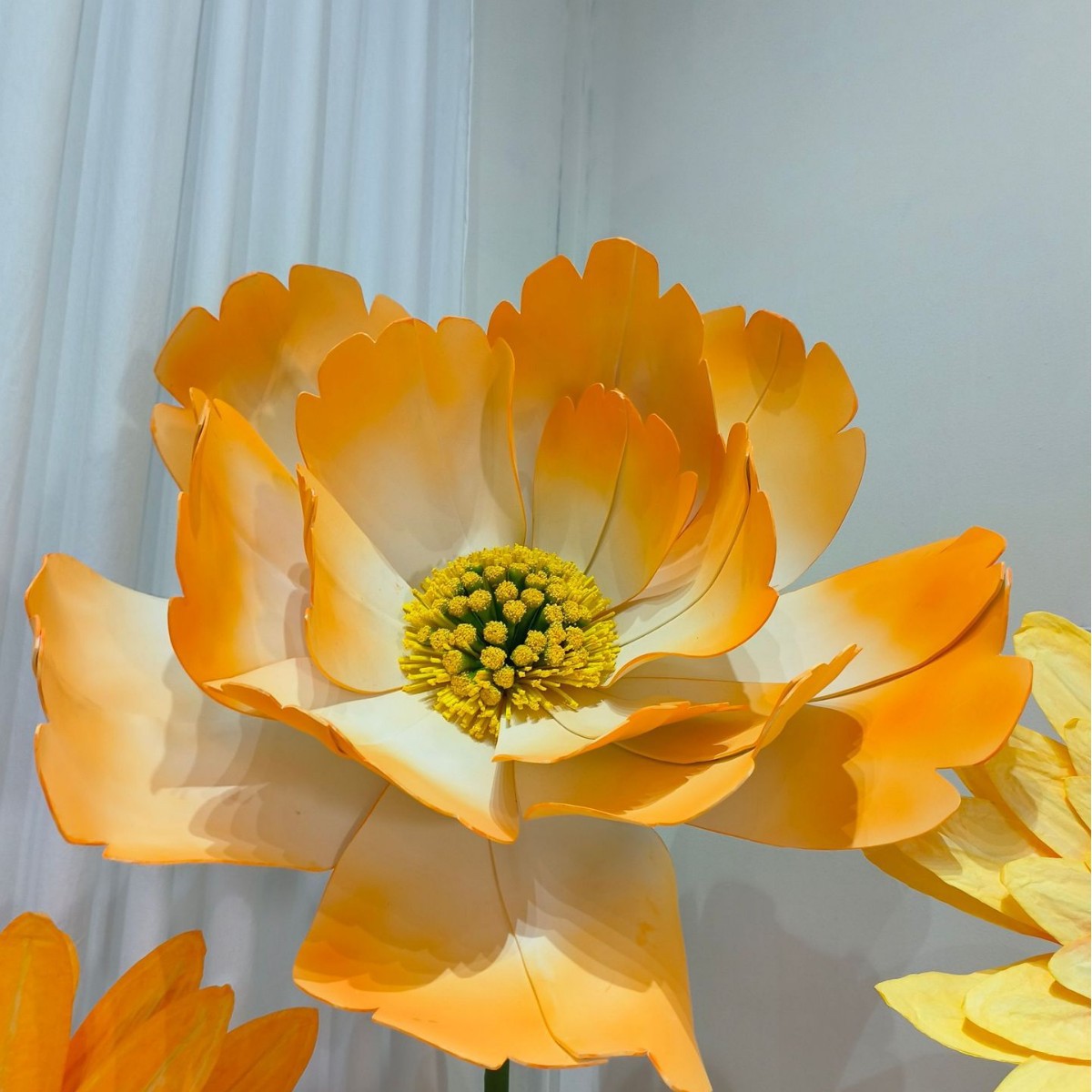 Large Handmade Paper Flower Arrangement - Yellow + Pink - Image 2