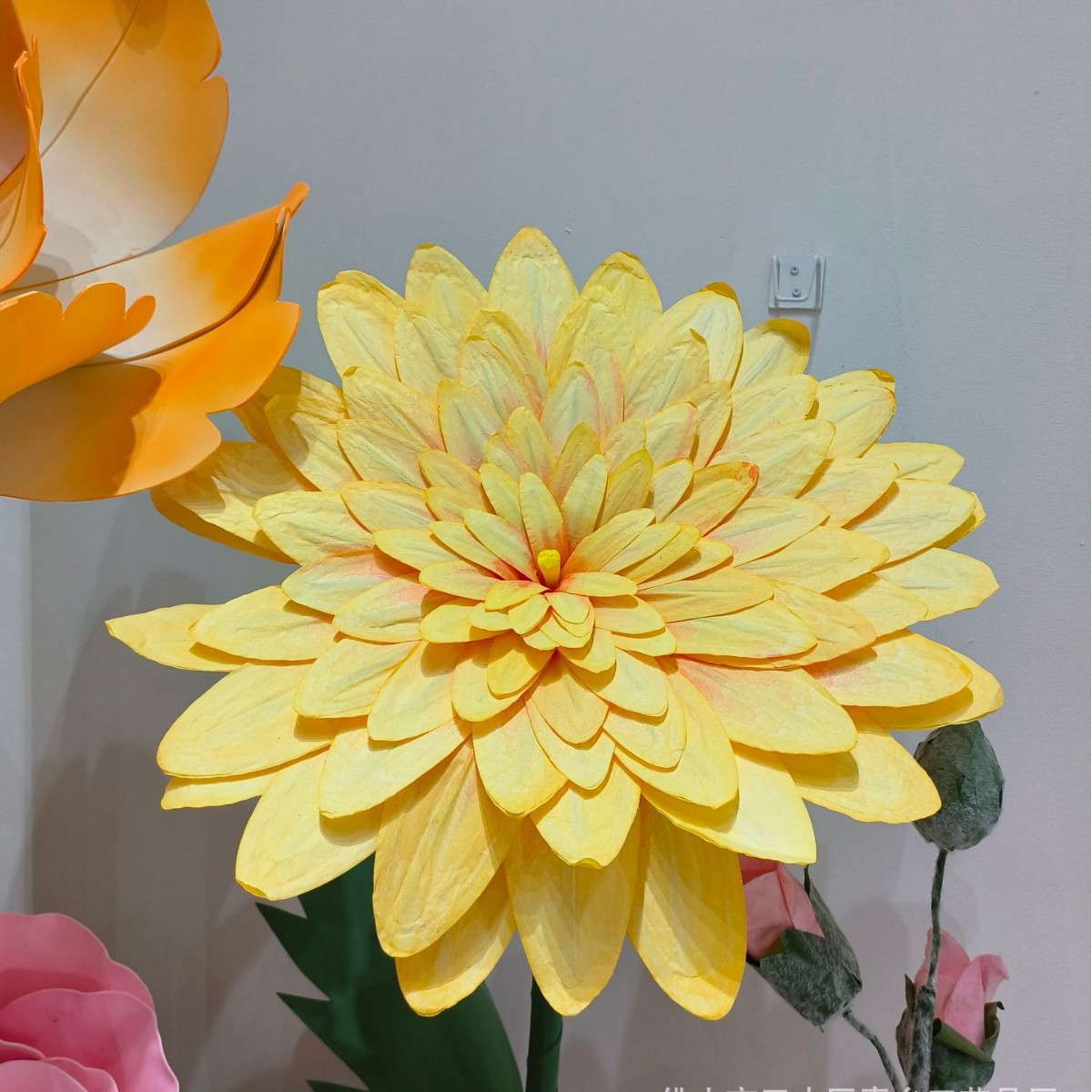 Large Handmade Paper Flower Arrangement - Yellow + Pink - Image 3