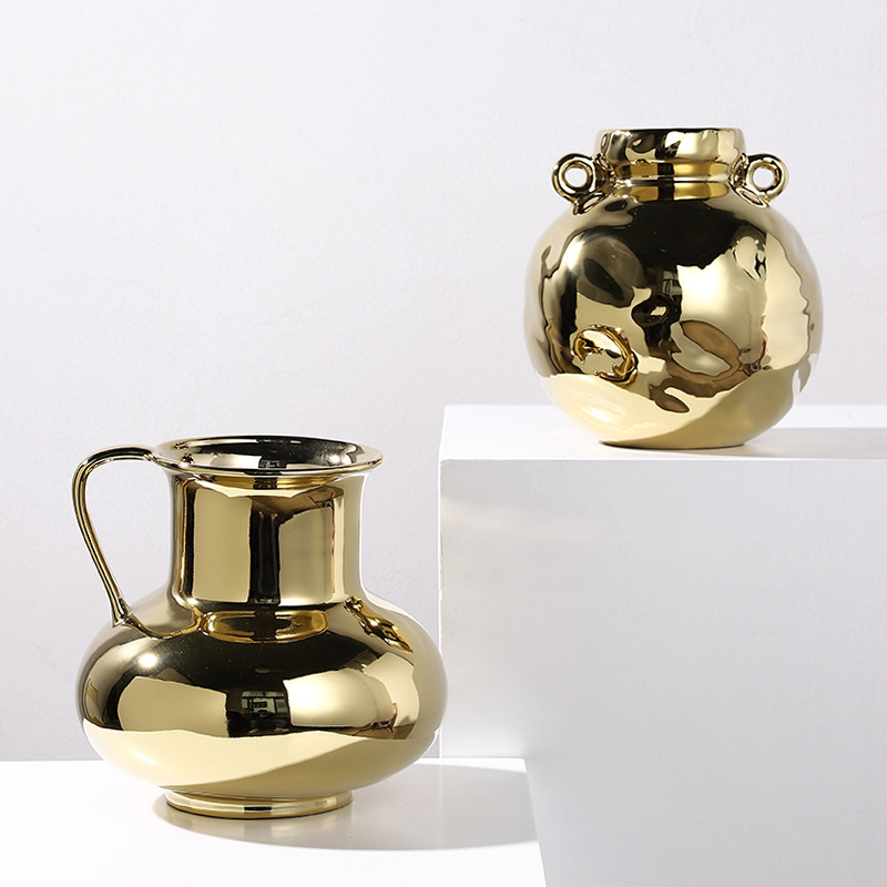 Gilded/Silver Pot with Embossed Ears Ceramic Vase - Image 4