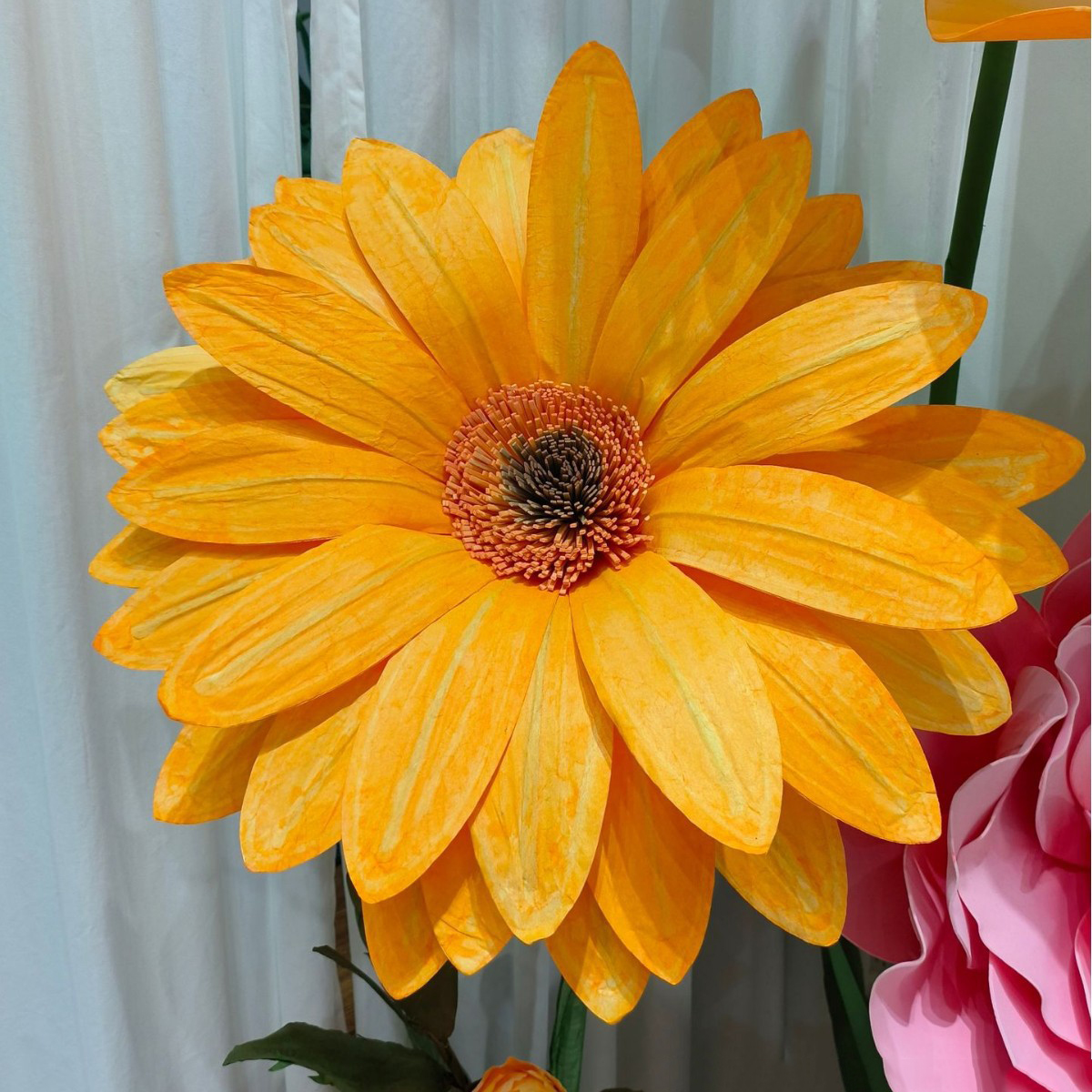 Large Handmade Paper Flower Arrangement - Yellow + Pink - Image 4