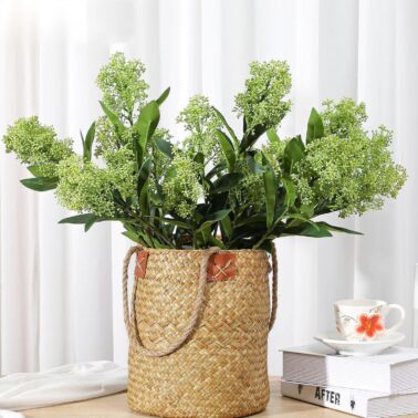 High End Wholesale Artificial Skimmia 2 Branch Real Touch Green Berry Stems Skimmia for Home Wedding Decoration