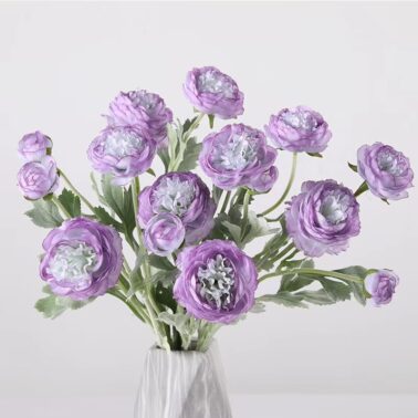 Wedding Decorations Flowers Flocking Stem 3 Heads Ranunculus Silk Artificial Flowers