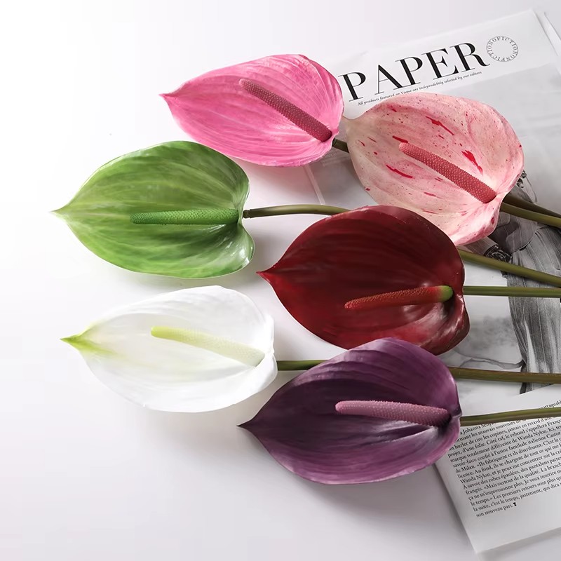 Hot Sale Single Anthurium Stem Artificial Real Touch Anthurium Decorative Flowers for Flower Arrangement