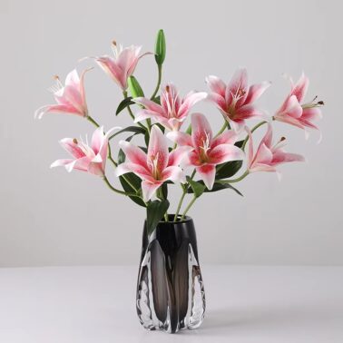 3D Printing Lily Flower Real Touch Lily Artificial Flower 9 Heads Bouquet for Home Wedding Dining Table Decoration Fake Flowers