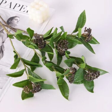 2 Head Artistic Berries with Leaves, Home Decoration, Green Plants, Artificial Fruit Flowers and Plants