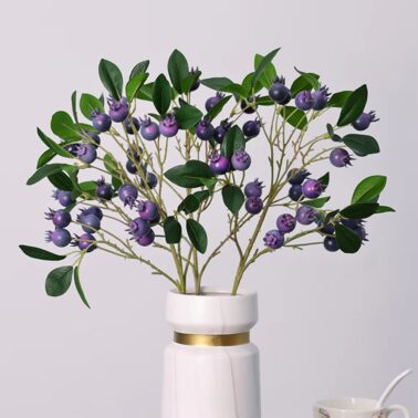 Artificial Blueberries Plants with Fruit Leaf False Green Plant Blueberry with Leafy Branches Vase Dining Table Upholstery Fruit