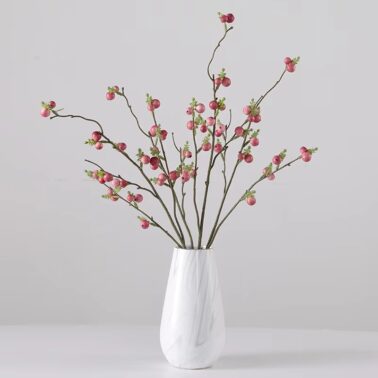 Artificial Snowberry Branch Stem Foam White Green Pink 2 Forks Holly Fruit Home Party Dining Table Decoration