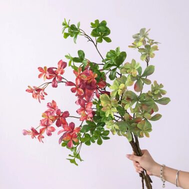 Artificial Green Leaf Decoration Plants Autumn Leaves Artificial Plants and Flowers Factory Wholesale Red Branches Fake Plants