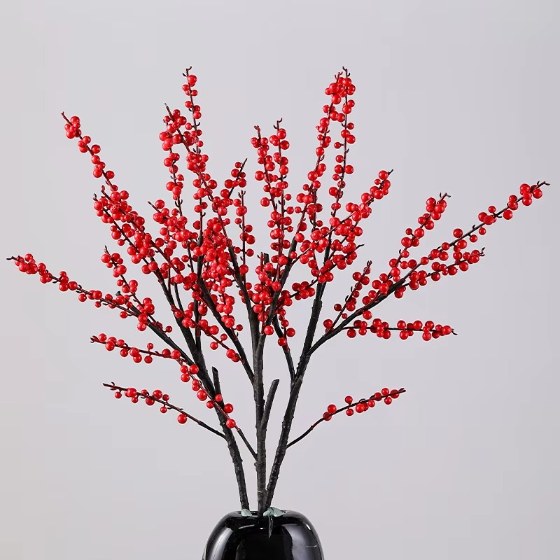 Artificial Christmas Berry Branch Winterberry Home New Year Decoration Artificial Red Fruit Stem for Decoration