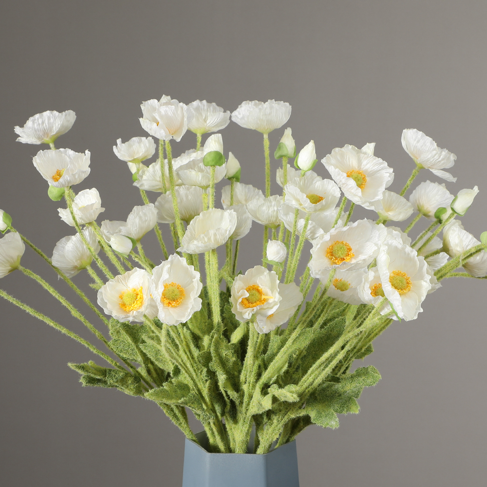 Wholesale Artificial Flocking Poppy High Quality Silk 4 Heads Poppy Flower for Wedding Decoration - Image 2