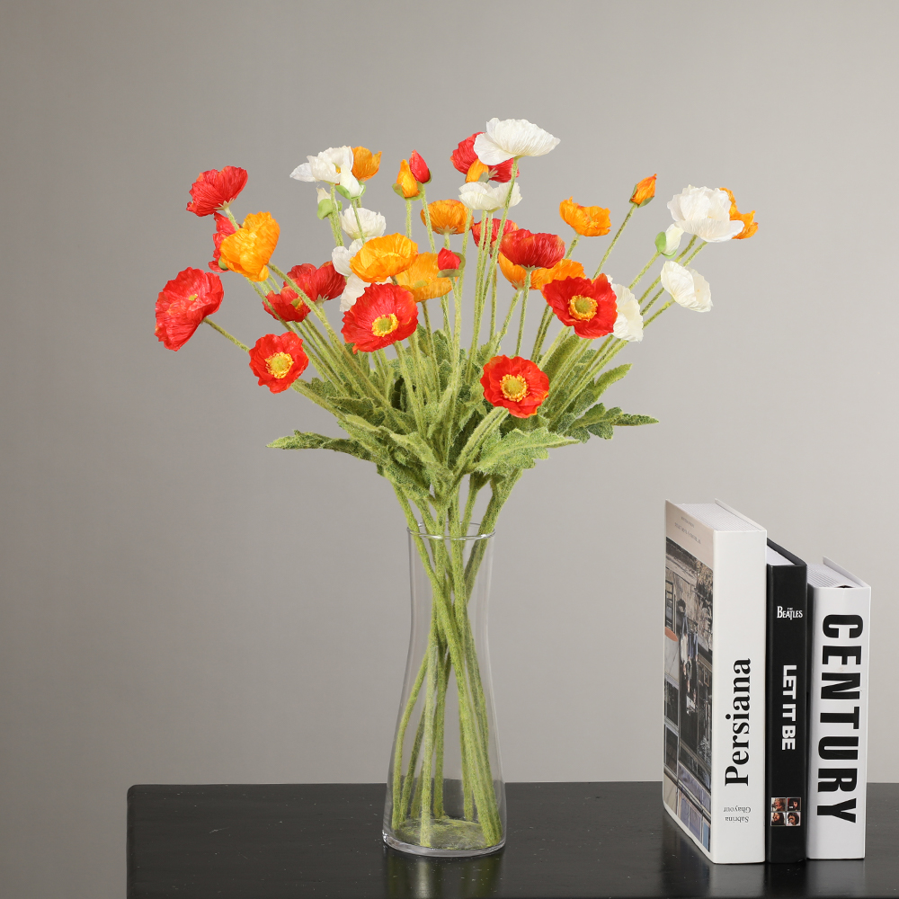 Wholesale Artificial Flocking Poppy High Quality Silk 4 Heads Poppy Flower for Wedding Decoration - Image 4