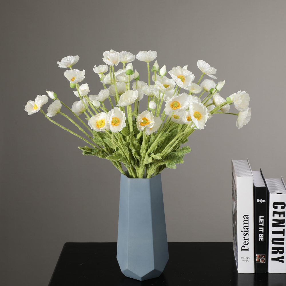 Wholesale Artificial Flocking Poppy High Quality Silk 4 Heads Poppy Flower for Wedding Decoration - Image 5