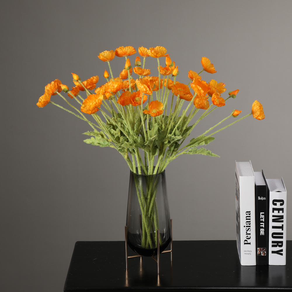 Wholesale Artificial Flocking Poppy High Quality Silk 4 Heads Poppy Flower for Wedding Decoration - Image 6