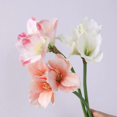 3 Head Amaryllis Flower White Red pink Fake Flower Artificial Home Decor Project Arrange Flowers